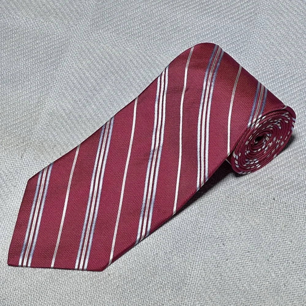 Brooks Brothers Red Gold & Silver Striped Tie Woven Italian Silk USA Made